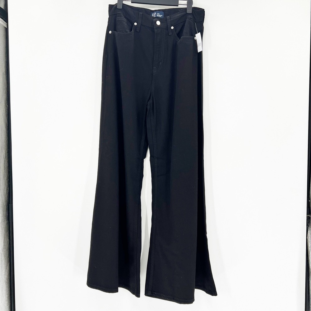 GAP Superlight Palazzo Jeans Womens 8/29R Black New Wide Leg High Rise Denim‎